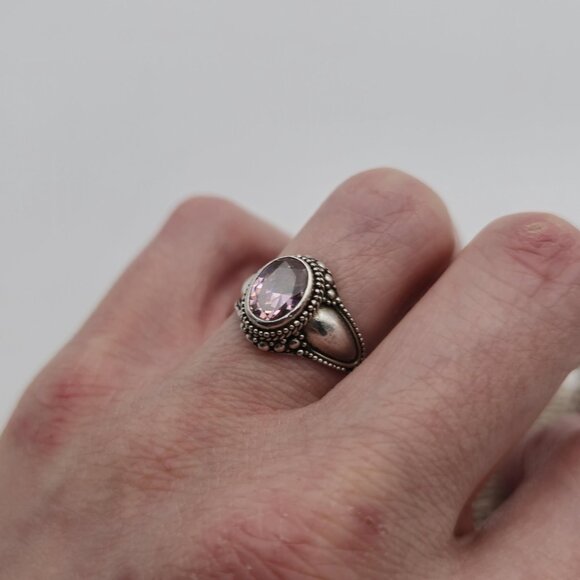 Size 7 Sterling Silver Brilliant Oval Pink Cubic Zirconia Ring A3154 - Picture 5 of 9